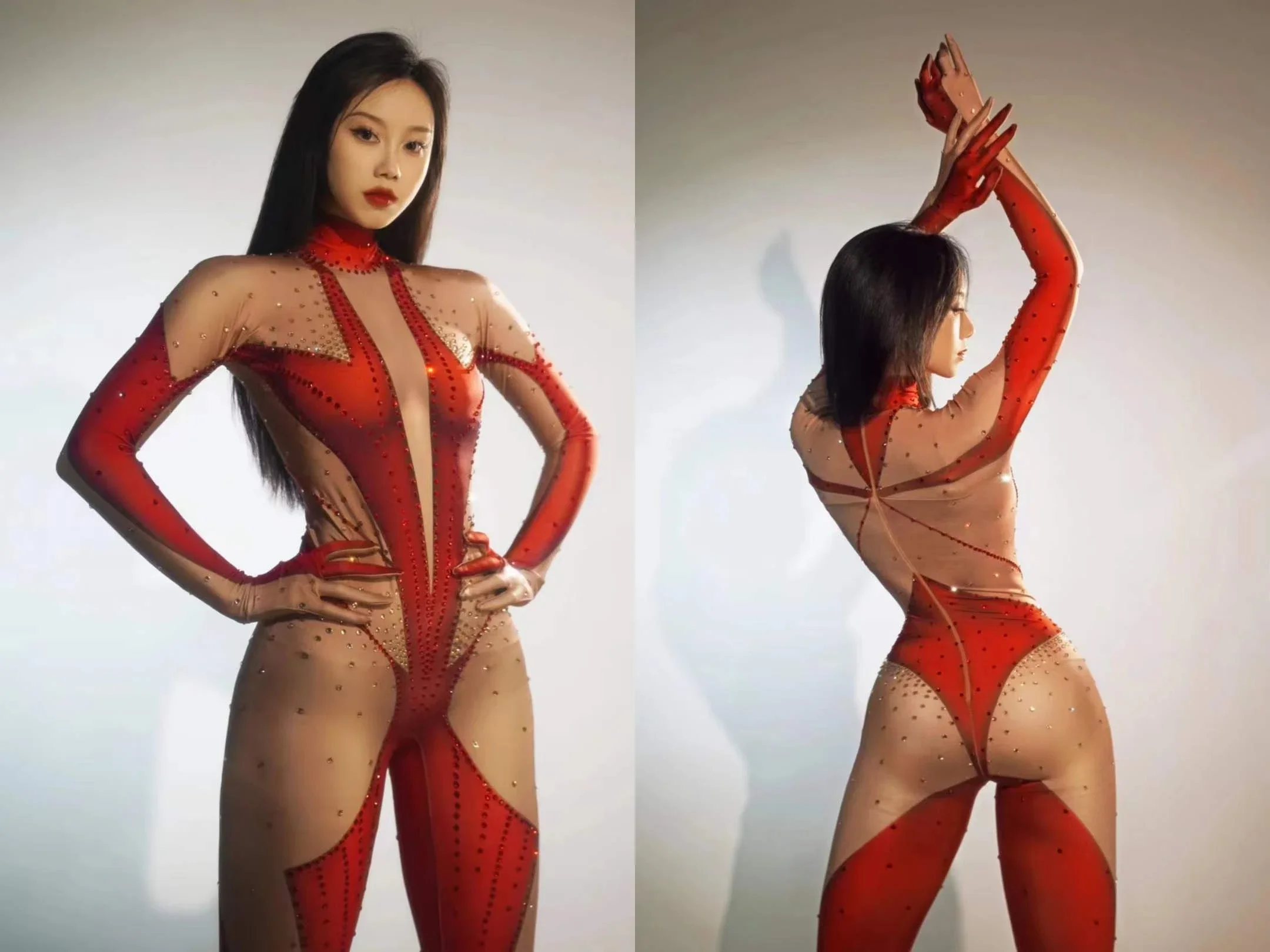 

Women Stretch Pole Dancing Stunning Rhinestone Mesh Spandex Nightclub DJ DS Singer Sexy Stage Jumpsuits Rave Costumes 2025 New