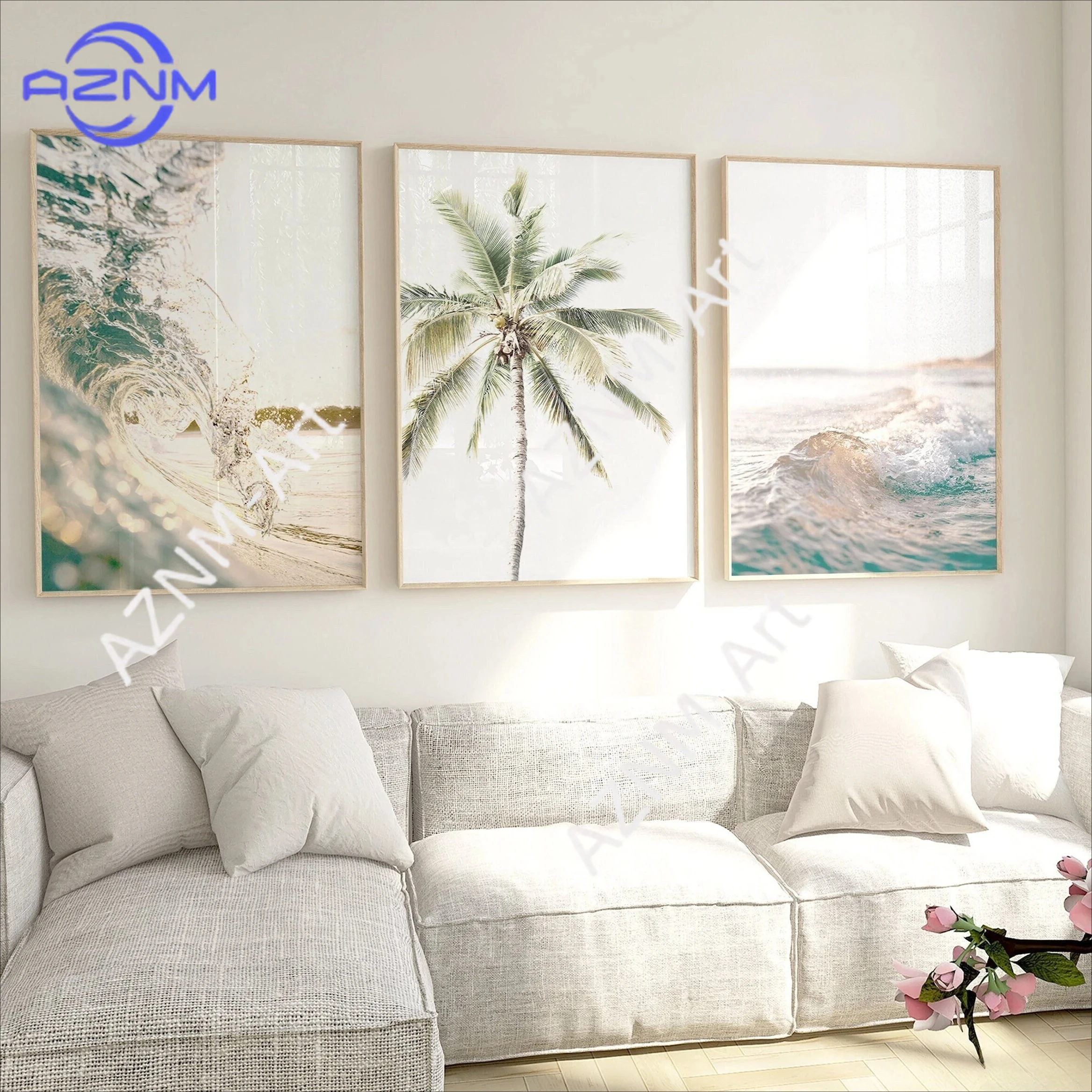 1PC/3PCS Beach prints printable beach pastel art, ocean coastal wall art, posters wall art palm tree surf art