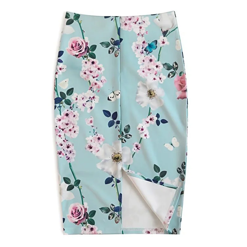 

Flower Print Casual Lady Office Skirts for Women Casual Summer Skirts Y2k Elegant High Waist Work Skirts with Slit Faldas