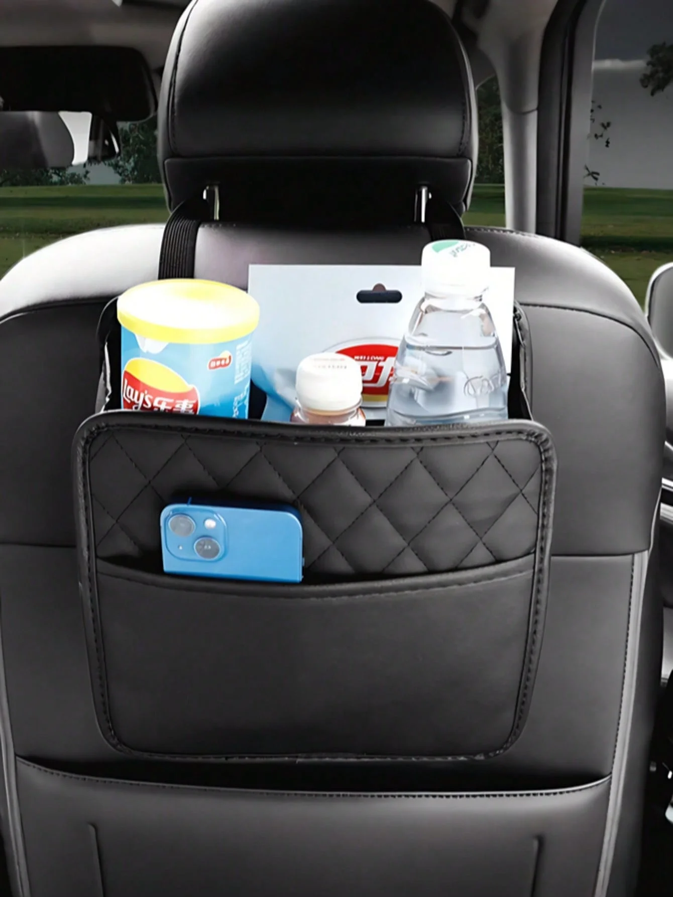 

PU Leather Car Seat Back Organizer – 3-In-1 Foldable Storage Bag With Clear Window Pocket, Multi-Compartment Dashboard Organizer