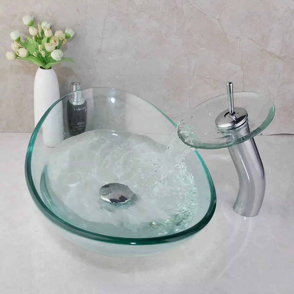 Household Bathroom Sinks Transparent Glass Bathroom Washbasins Art Table Wash Basin Light Luxury Hotel Washing Sinks