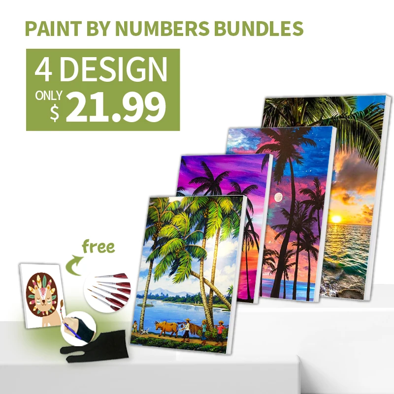 RUOPOTY 4pc/lot DIY Painting By Number 40x50cm Shop in Bundle Beach Coconut Tree Gift Home Decors Coloring By Number On Canvas