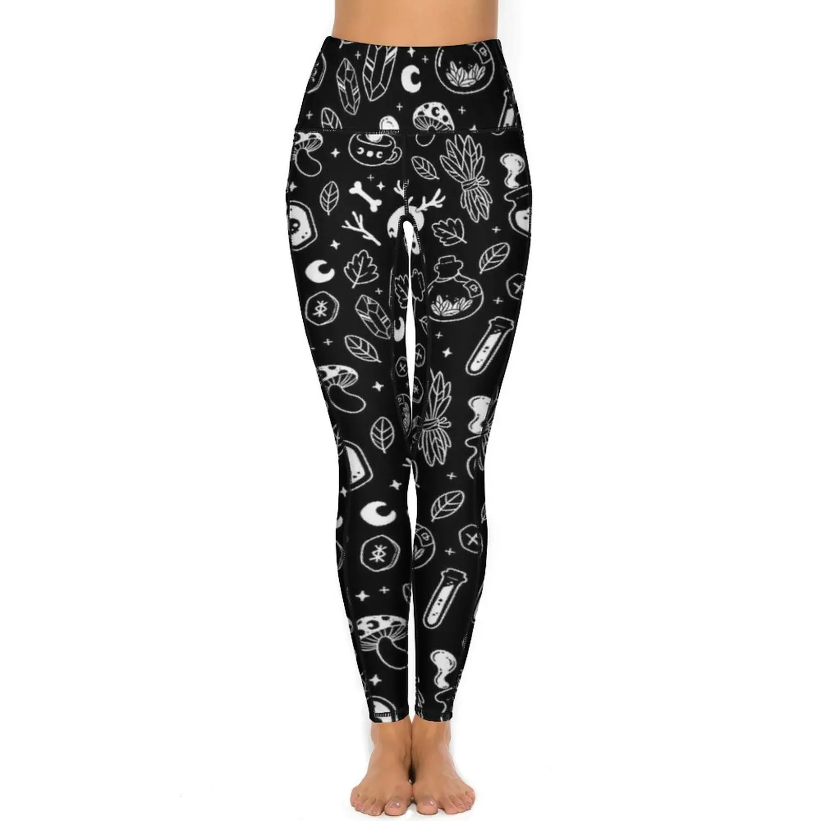 Witchy Ingredients Black And White Nikury Leggings Halloween Fitness Yoga Pants Push Up Stretchy Sport Legging Vintage Leggins