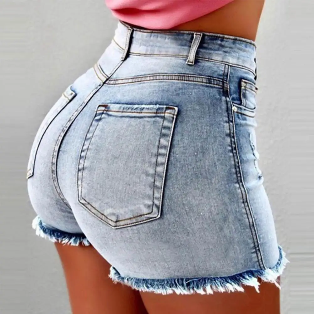 

High Waist Summer Women Shorts Pant Fashion Pockets 2020 Lady Clothing Denim Women's Harajuku Fringe Frayed Ripped Jeans Hot Pan