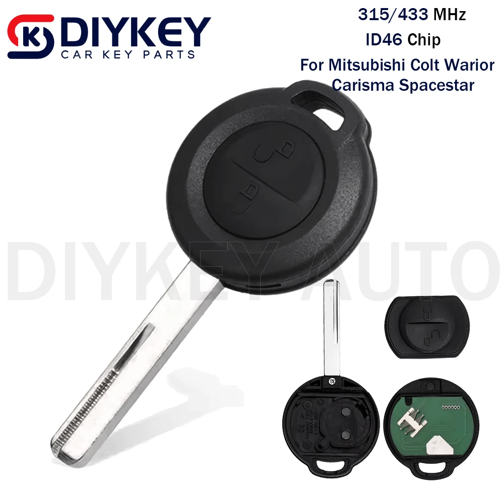 DIYKEY مفتاح السيارة عن بعد 2 أزرار فوب لميتسوبيشي كولت 2002-2012 كابريوليه 2006-2008 الذكية 454 ID46 MN901621 315 / 433MHz HU56 #1