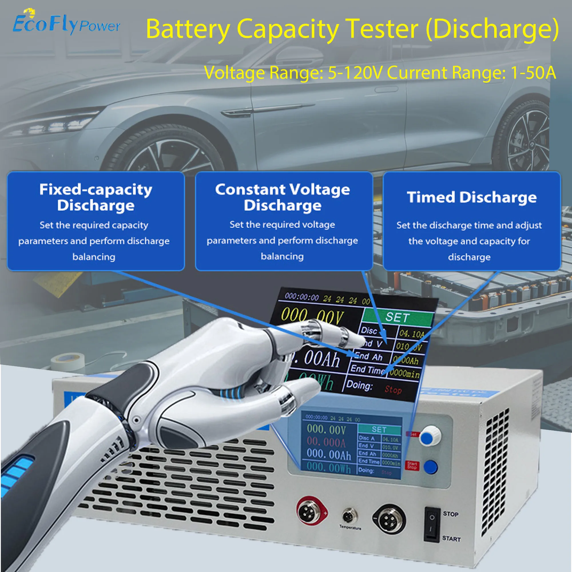 Batteriekapazitätstester 5-120V Lasttester Entladegerät für Lithium/LiFePO4/Blei-Säure/Ni-MH-Batterien