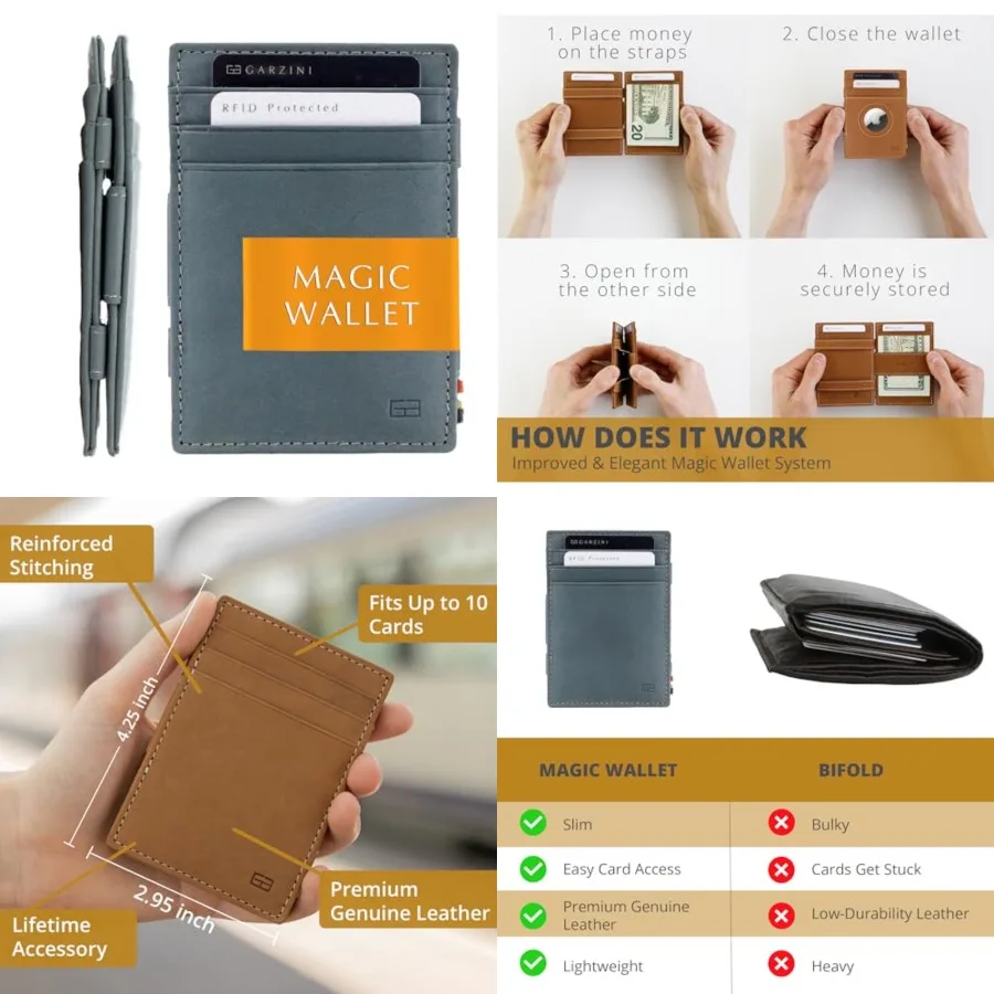 

Magic Wallet For Men, Minimalist Wallet with RFID card holder, Leather Wallet for 10 cards, Sapphire Blue