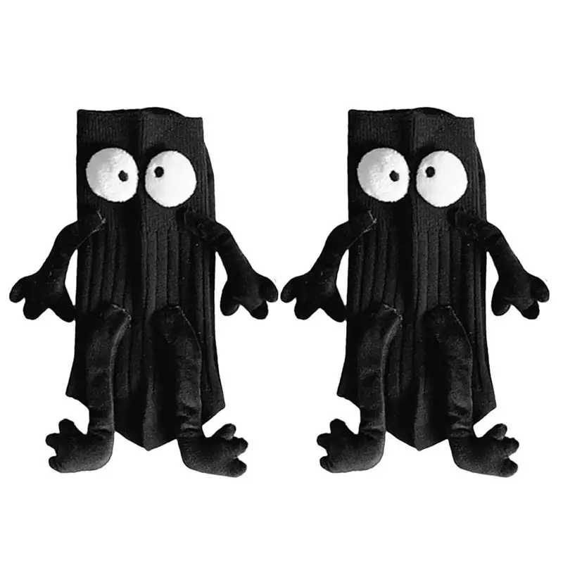 Magnetic Socks Magnetic Hand Holding Mid Tube Cute Socks With Eyes Magnetic Suction 3D Doll Couple Socks Couple Funny Socks For