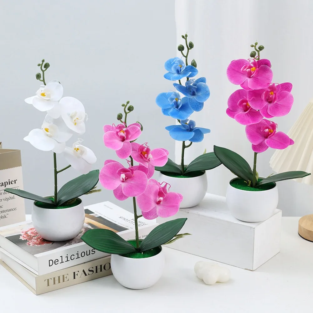 4 cabeças simulação borboleta orquídea bonsai borracha macia 3d artificial vaso planta decoração de casamento decoração de mesa