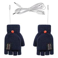 USB Charging Heated Mittens Full Half Finger USB Heated Gloves Typing With Button Half Full Finger Fingerless Knitted Winter