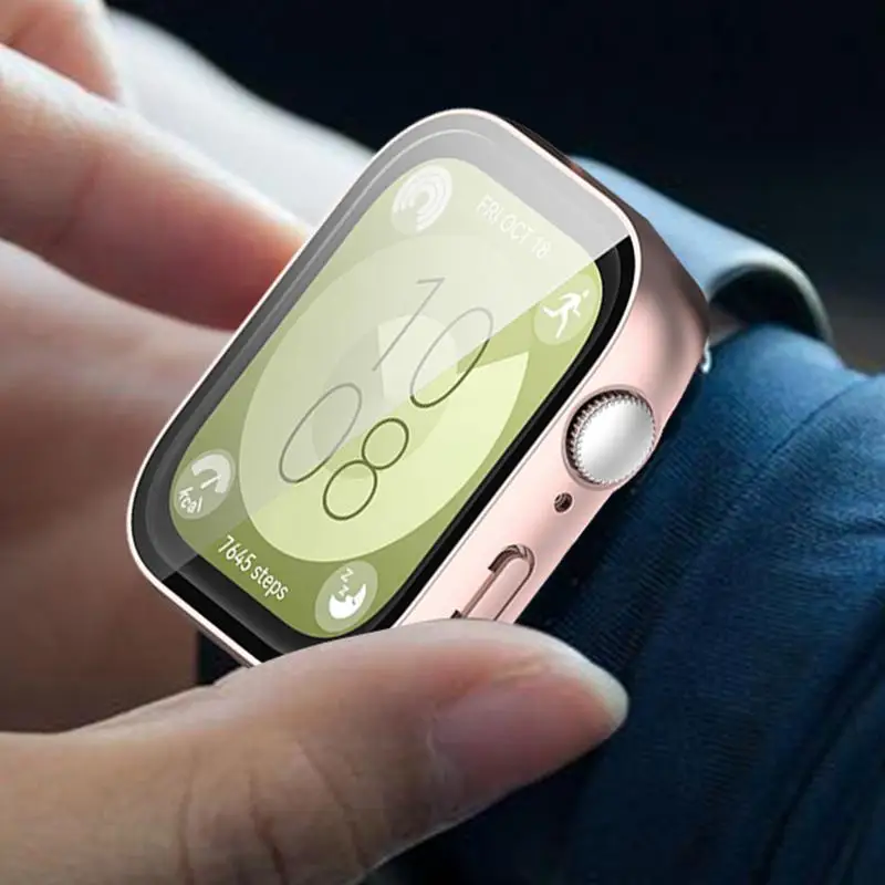 กระจก + เคสสำหรับนาฬิกา Huawei เคสป้องกันหน้าจอ3ชิ้นแบบแข็งกันกระแทก PC เคสนาฬิกากระจกนิรภัยสำหรับ Huawei Watch Fit 3