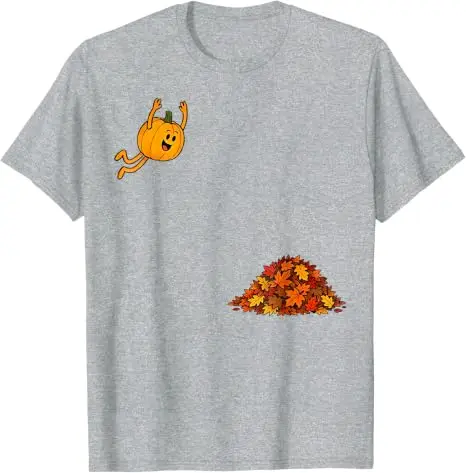 Lustiges T-Shirt mit Kürbis, der in Blätter springt, niedliches Herbstblätter-T-Shirt, Y2k-Humor, Halloween-Kostüm, Neuheitsgeschenk, Grafik-Spruch-T-Shirt – Detail 7
