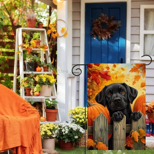 Fall Black Labrador Dog Garden Flags Double Sided Burlap, Seasonal, 12x18 XXQ