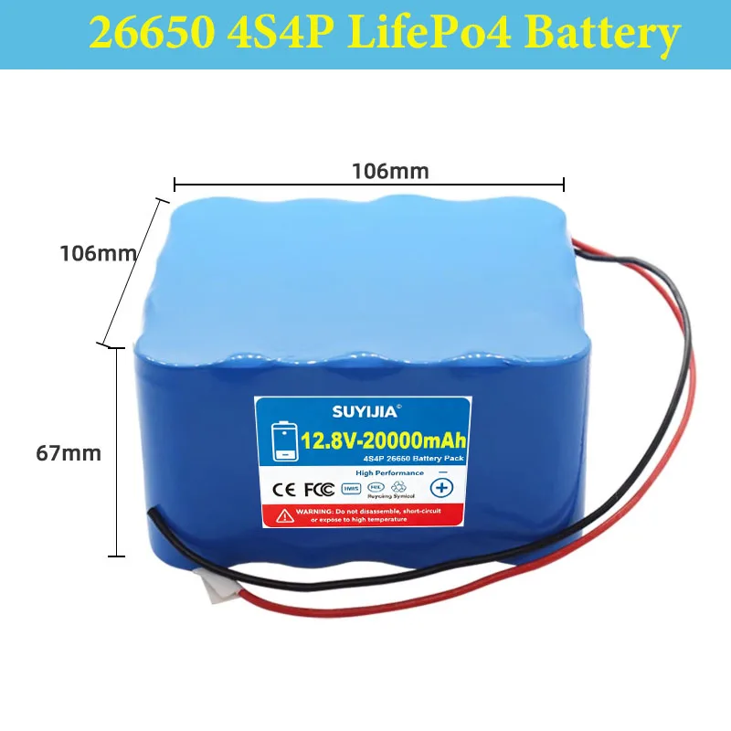 26650 Lifepo4 4s Battery Pack 12.8V 5000mAh-25Ah 12v with PCB for Cctv Camera Pro Power Tools LED Amplifier Router Heating view 5