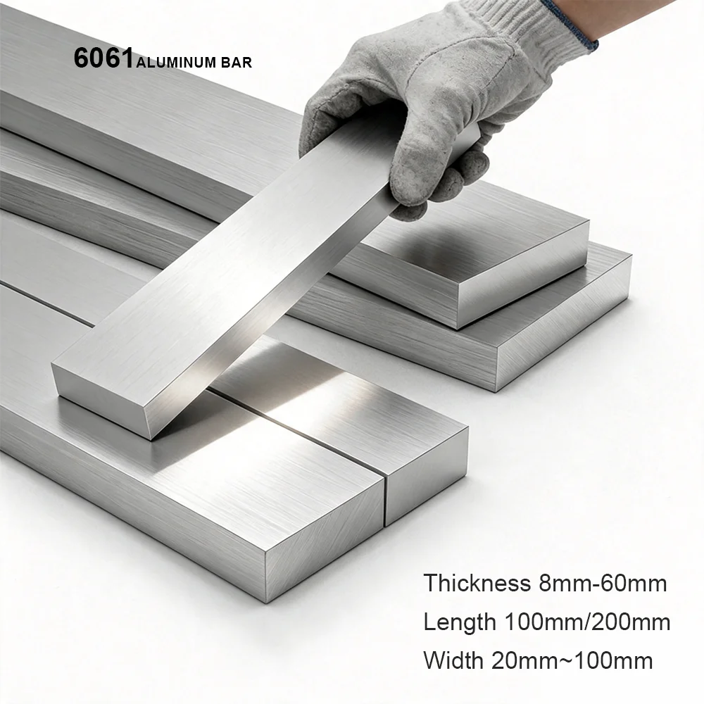 1PCS 6061 Aluminum Flat Bar Thick 8/10/12-60mm Length 100mm 200mm Solides Rectangular/Square Rod for DIY/Machining/Construction