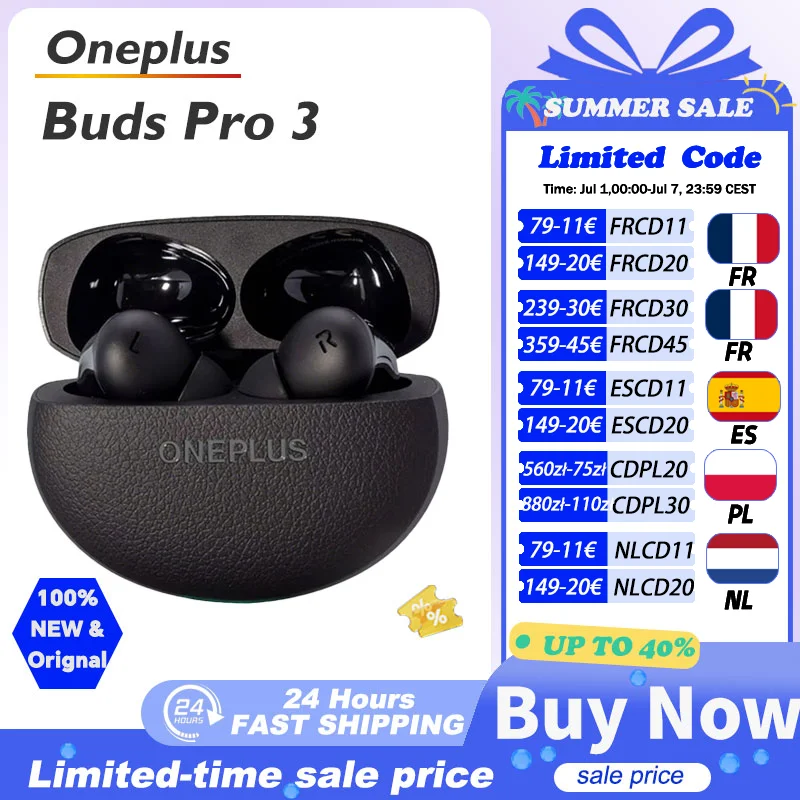 Version globale OnePlus Buds Pro 3, écouteurs OnePlus TWS Bluetooth, réduction active du bruit 50 dB, autonomie de 43 h, pour OnePlus 12