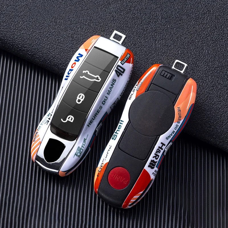 Car Racing Key Shell Protective Cover Set For Porsche 911 Panamera Cayenne Taycan Macan 718 Carrera-GT 968 918-Spyder Keychain