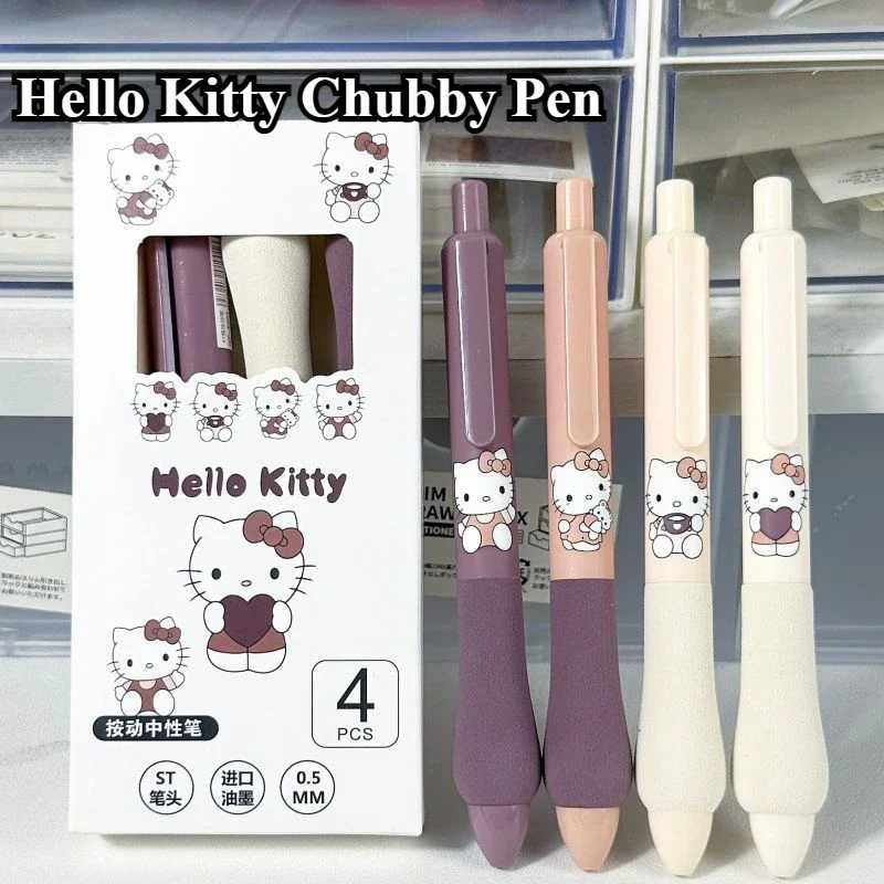 4 pz/set Sanrio Kawaii Hello Kitty Push Pen 0.5mm Inchiostro Nero Penna A Sfera Gel Coreano Simpatico Cartone Animato Penna A Sfera Materiale Scolastico