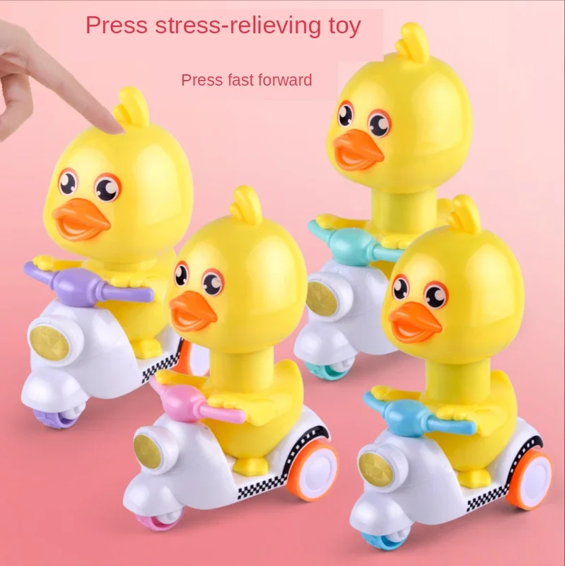 Manual Pressing Head Free Rotation Cartoon Duck Press Car Motorcycle Anti-collision And Anti-drop Baby Toy Mini Vehicle For Kid