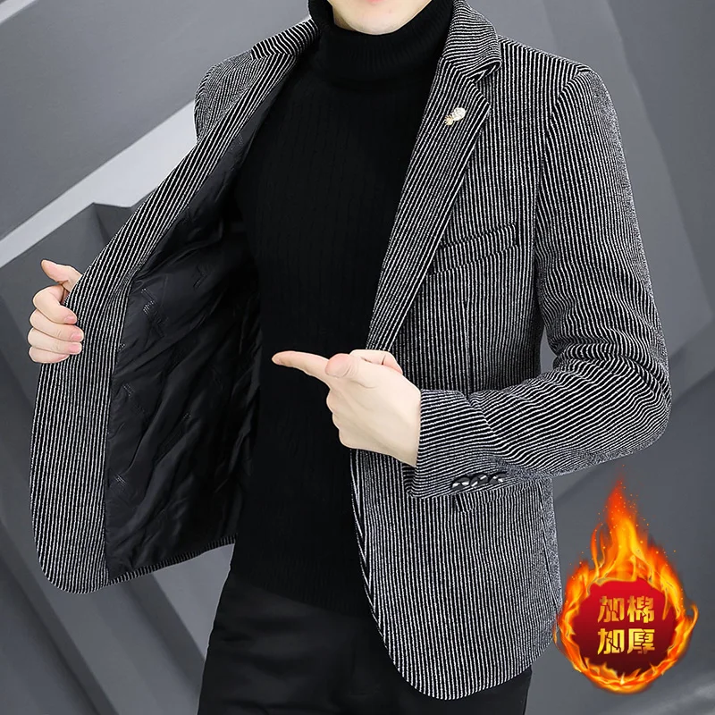 ARC Blazer Autumn/Winter Golden Sable Velvet and Cotton Thickened Thermal Small Suit Fashion Business Men\'s Slim Blazer
