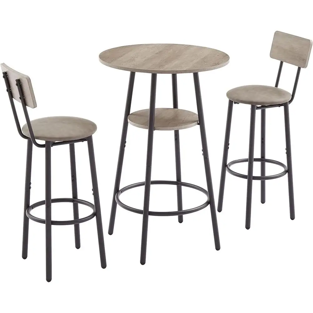 3-Piece Dining Table Set or 2, Small Round Kitchen Table with 2 Chairs, Counter Height Bar Table with Storage, Pub Table and PU