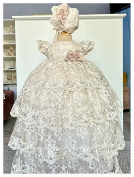 小さな子供のための洗礼ドレス,長袖,レース,真珠,最初の聖体拝領ドレス,幼児,洗礼ドレス