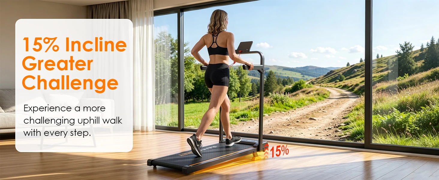 Faltbares Laufband mit 15% Steigung, Leises Laufband 2,5 PS, Laufband 12 km/h, App & LED, Walking Pad für Büro Max 150kg – Detail 9