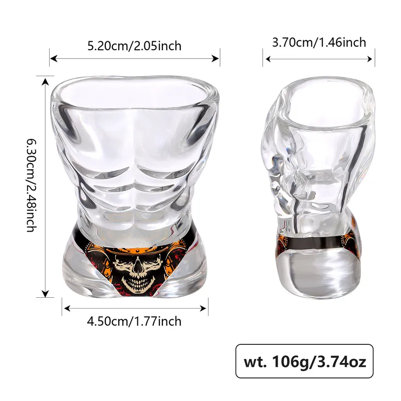 4pcs/set Muscle Man Bikini Skull Design Clear Shot Glasses 30ML Wine Cup for Halloween Kitchen Party Club Wedding Gift Set image 5