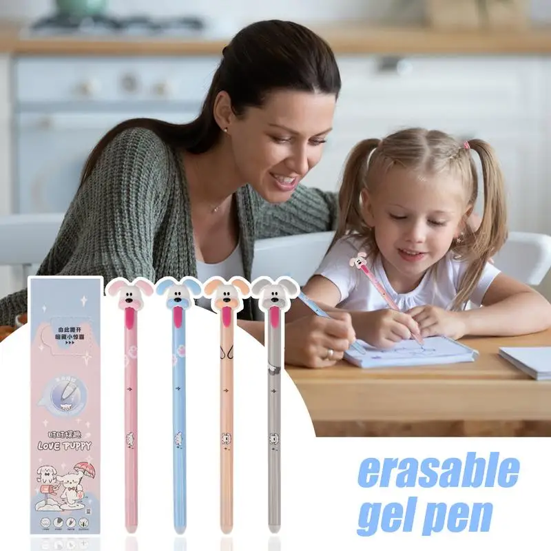 Cute Dog Pens For Kids Erasable Ergonomic Gel Ink Pens 4X Learning Accessories Cute Writing Tool For Study Work Daily Life