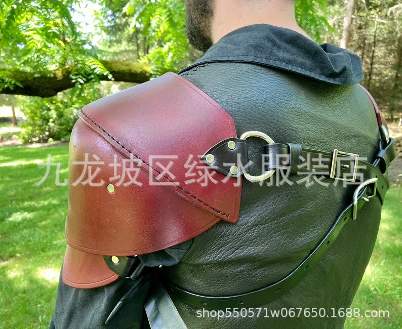 Vintage Samurai Leather Two-shoulder Colorblocking Shoulder Pads Cosplay Photography Props