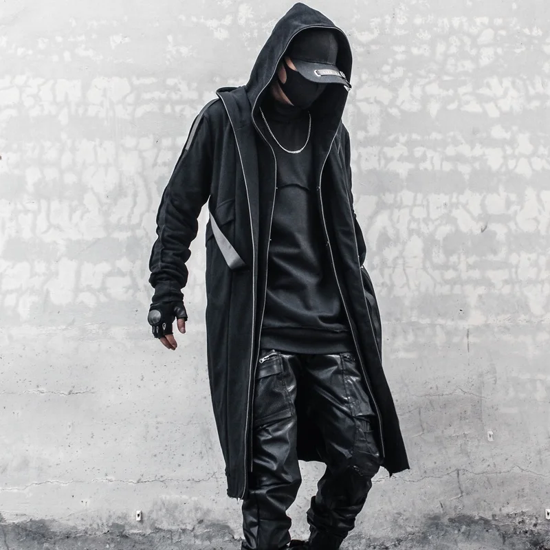 Dark Wizard Long Coat Autumn Fashion Trend Assassin Double Layer Hooded Jacket Men's Loose Fit Cotton Breathable Outerwear