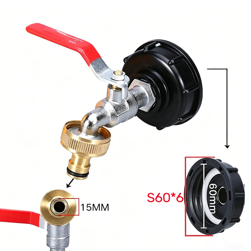 Faucet 1000L IBC Water Tank Adapter Ton Barrel Fittings Tap Valve S60*6 Hose Replacement Connector Water Pipe Quick Connection