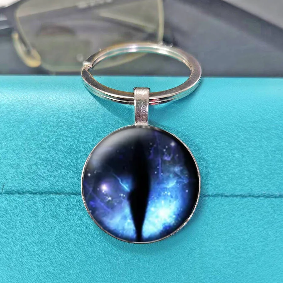 24 Styles Assorted Fantasy Galaxy Dragon Vertical Slit Cat Eye Gloss Glass Circular Keychain Gothic Sci-Fi Carry Charm Hot Sale