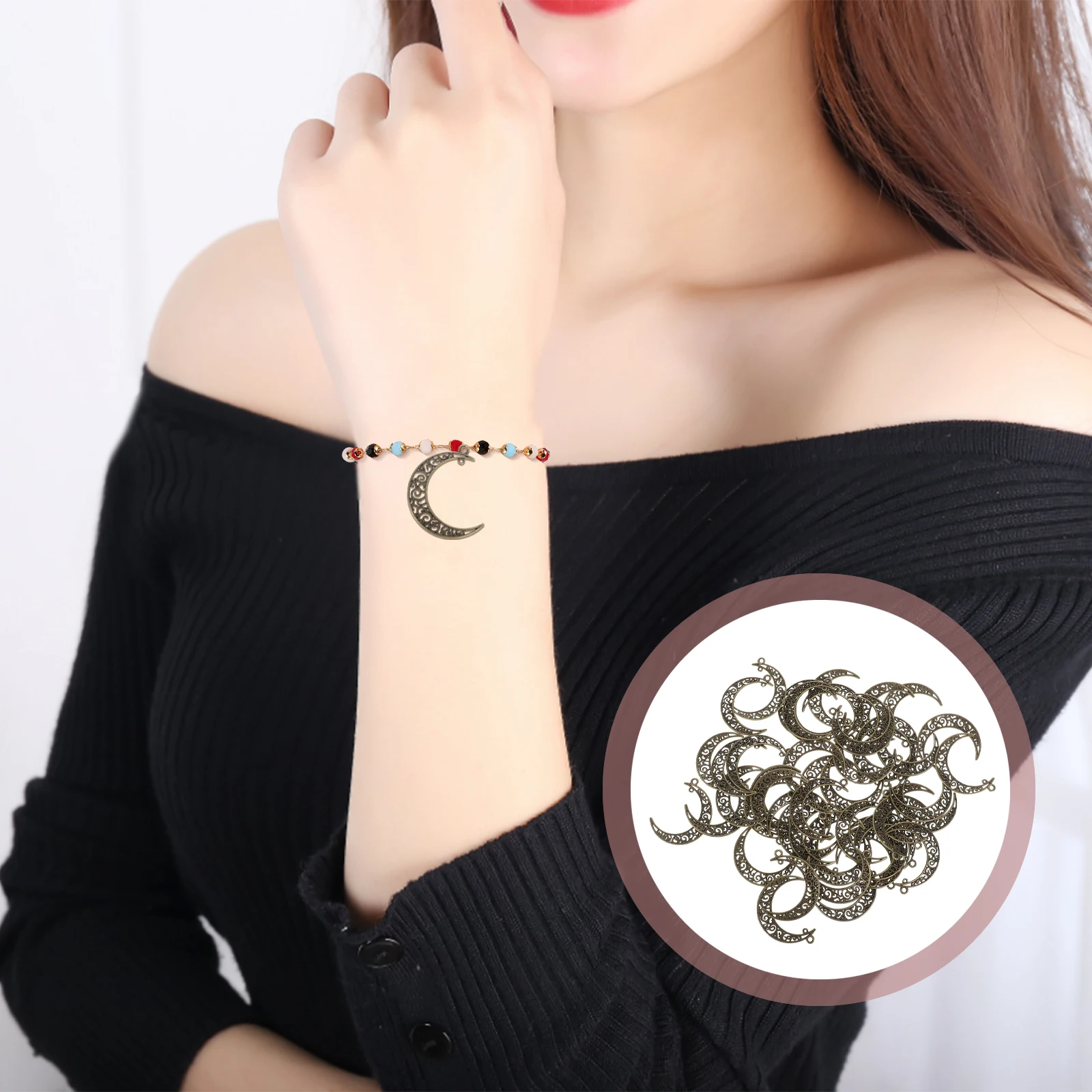 

50 Pcs Moon Pendant Pendants for Jewelry Making Hollow Earrings Charm Charms Dangle Retro Zinc Alloy