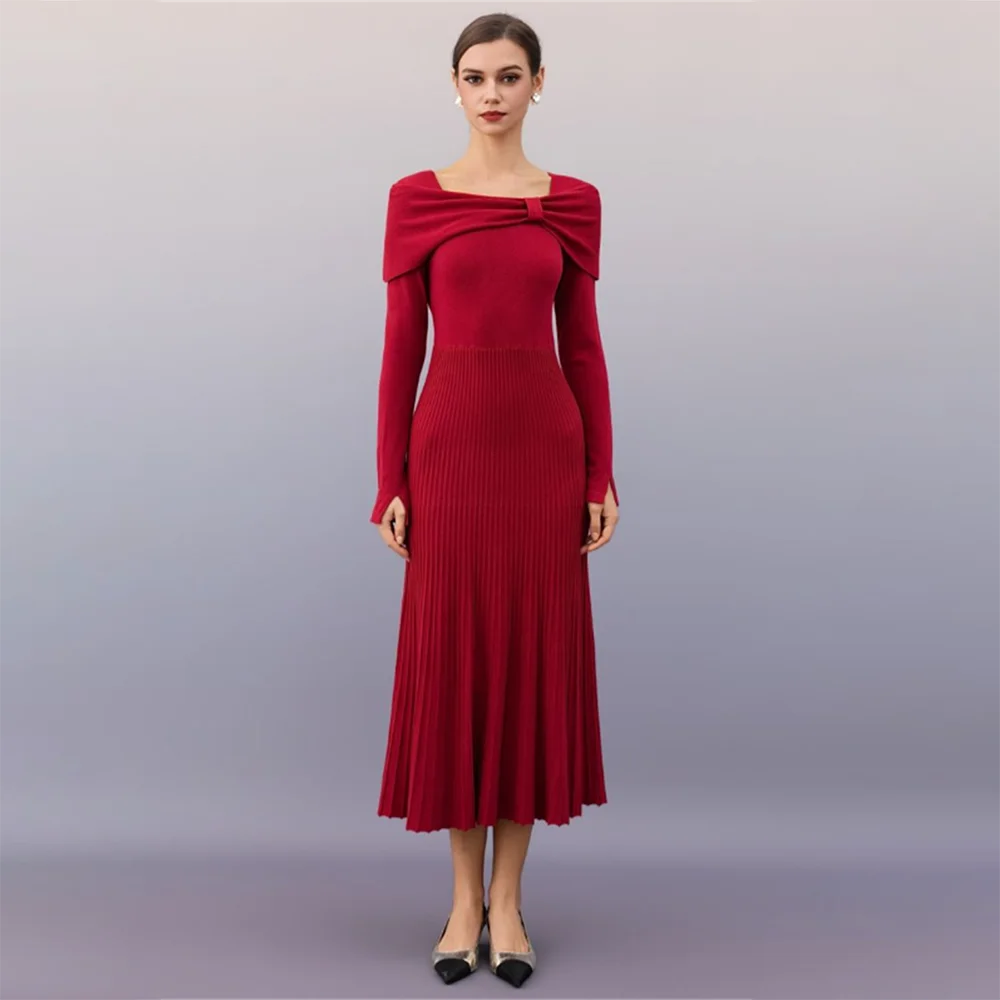

Women's Formal Evening Gowns Square Neck Long Sleeve Draped Mermaid Evening Dresses Elegant Formal Party Cocktail Gowns For Gala