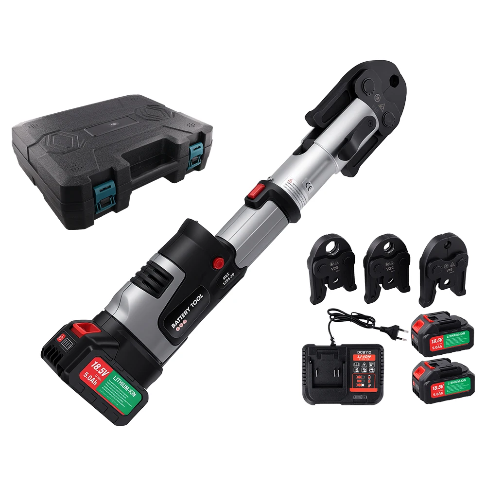 Podofo 18V Akku-Rohrpresswerkzeug Professionelles Kompressions-Presswerkzeug für Kupferfittings Mehrschichtige PEX-Rohre mit Transportkoffer und 2 Akkus