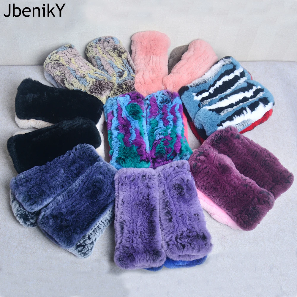 New Style Winter Girl Natural Real Rex Rabbit Fur Gloves Good Elastic Knitted Rabbit Fur Mittens Lady Real Rex Rabbit Fur Gloves