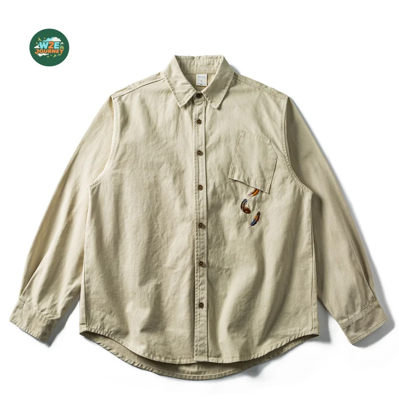 W2EJOURNEY Retro Washed Pocket Work Shirt For Men And Women Travel Safari Camp Loose-Fitting Pure Cotton Long-Sleeve Shirt