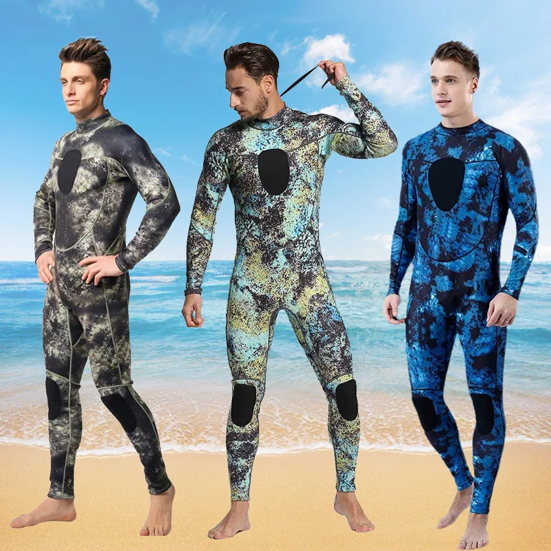 Men\'s Camouflage 3mm Neoprene Diving Suit Back Zip Long Sleeves Plus Size Spearfishing Men Wetsuit for Surfing