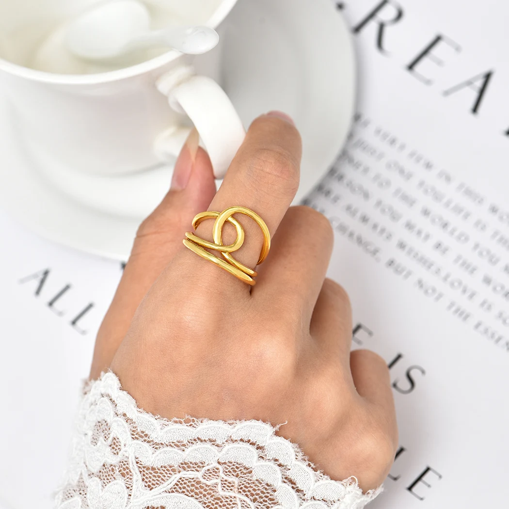CHENGXUN Design Sense Irregular Geometric Curve Opening Ring Women Adjustable Gothic Gold Plated Party Female Fingers Mother Day
