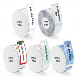 P15 Transparent White Label Tape 14*40mm Adhesive Christmas Label Sticker Use for P15 P12 P11 DELI Q2 PRT M11 Mini Label Printer