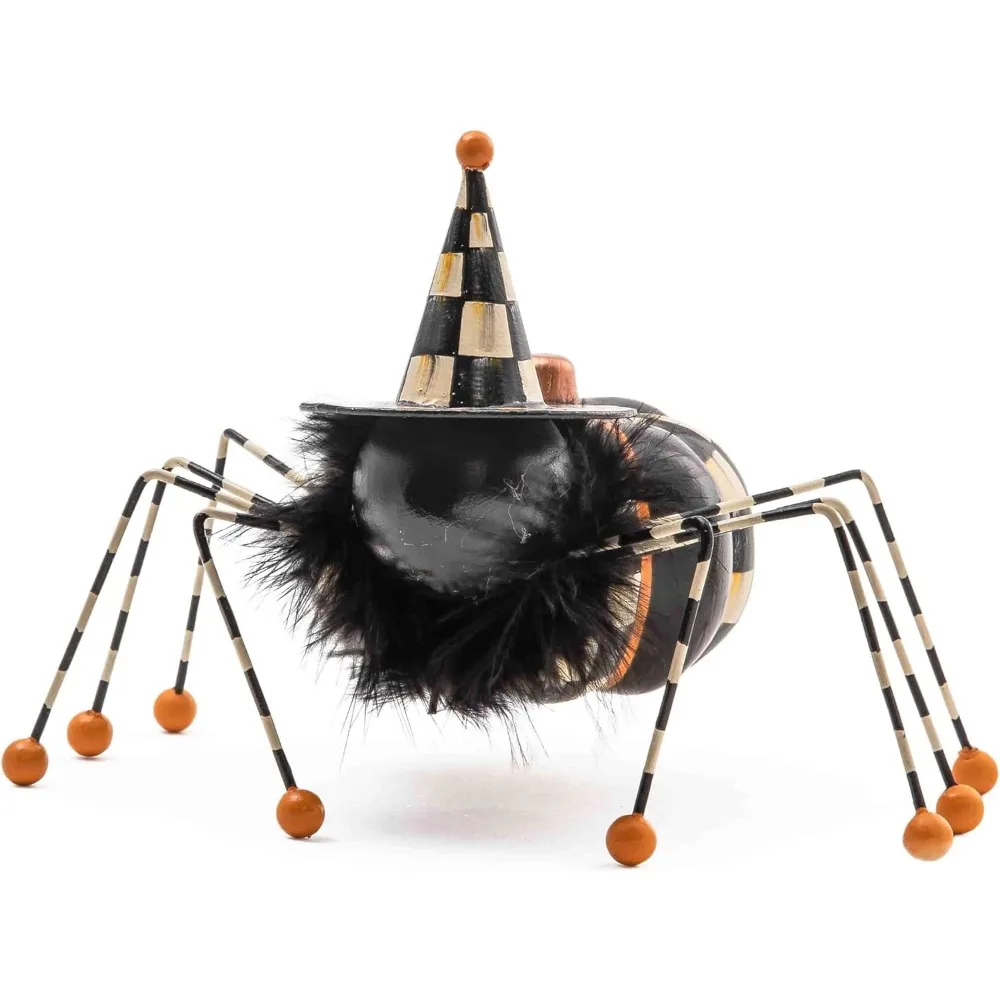Black and White Courtly Check Witch's Pet Spider Figure, Halloween Spider Decoration, Indoor Halloween Decor