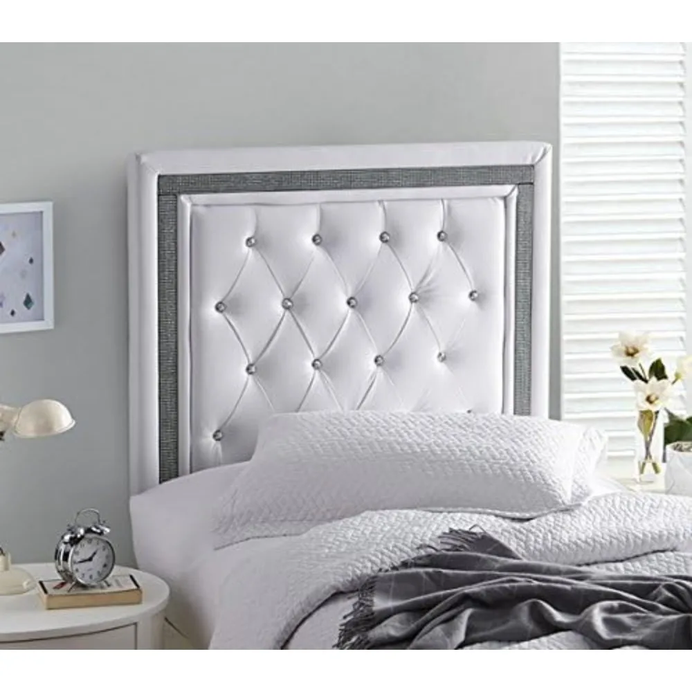 

Tavira Allure College Dorm Headboard - White with Black Crystal Border - with Legs headboards bed headboard headboards