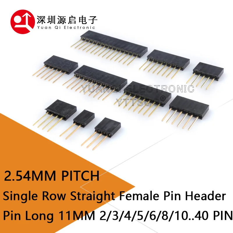 20PCS 2/3/4/5/6/8/10/12/15/16/20/40 PIN Single Row Straight FEMALE PIN HEADER 2.54MM PITCH Pin Long 11MM Strip Connector Socket