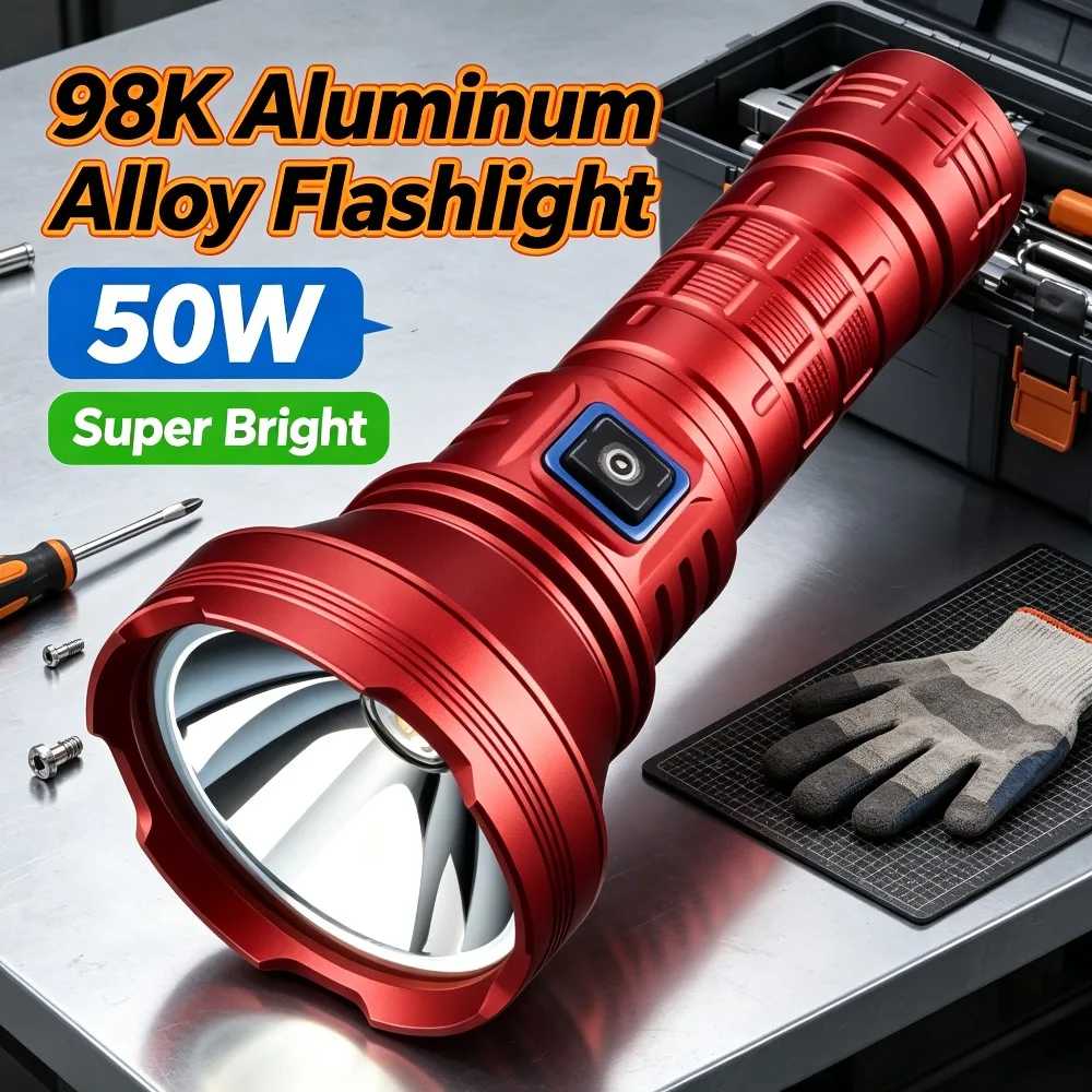 New 98K Aluminum Alloy Flashlight High Power Reflector Cup Super Bright Tactical Torch for Outdoor Camping Patrol Emergency