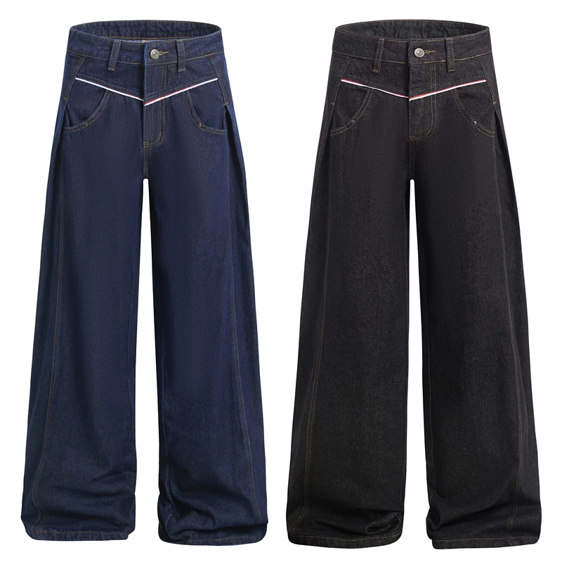 

GXFortune Американские джинсы трапециевидной формы в стиле ретро, свободные широкие длинные брюки, повседневные джинсы с высокой талией