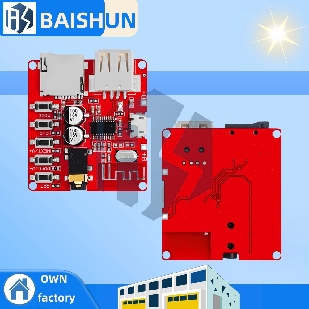 3W Car Bluetooth 4.1 MP3 WAV Decoding Board Speaker Amplifier Audio Receiver Module Support USB/TF/U-DISK/IR Remote Control  Red