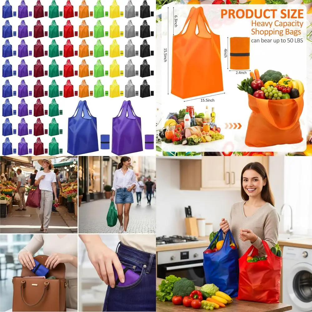Reusable Bulk Shopping Bags - Large Foldable Tote Bags for Grocery Shopping, Party & Holiday Use, Holds 50 Lbs