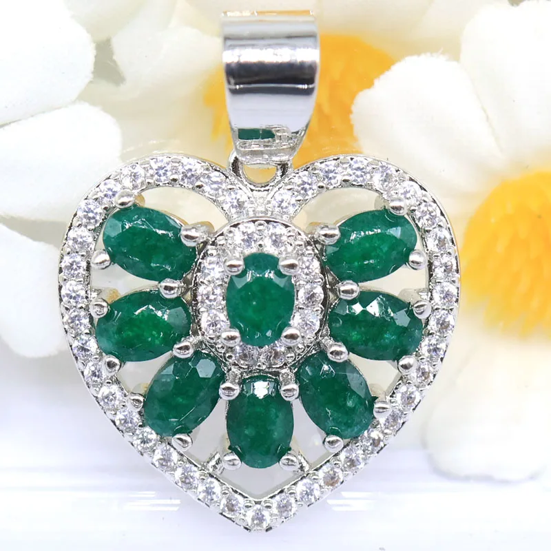 

Buy 5 Get 1 Free 26x18mm Heart Shape Pink Kunzite Violet Tanzanite Green Emerald Peridot CZ Woman's Wedding Silver Pendant