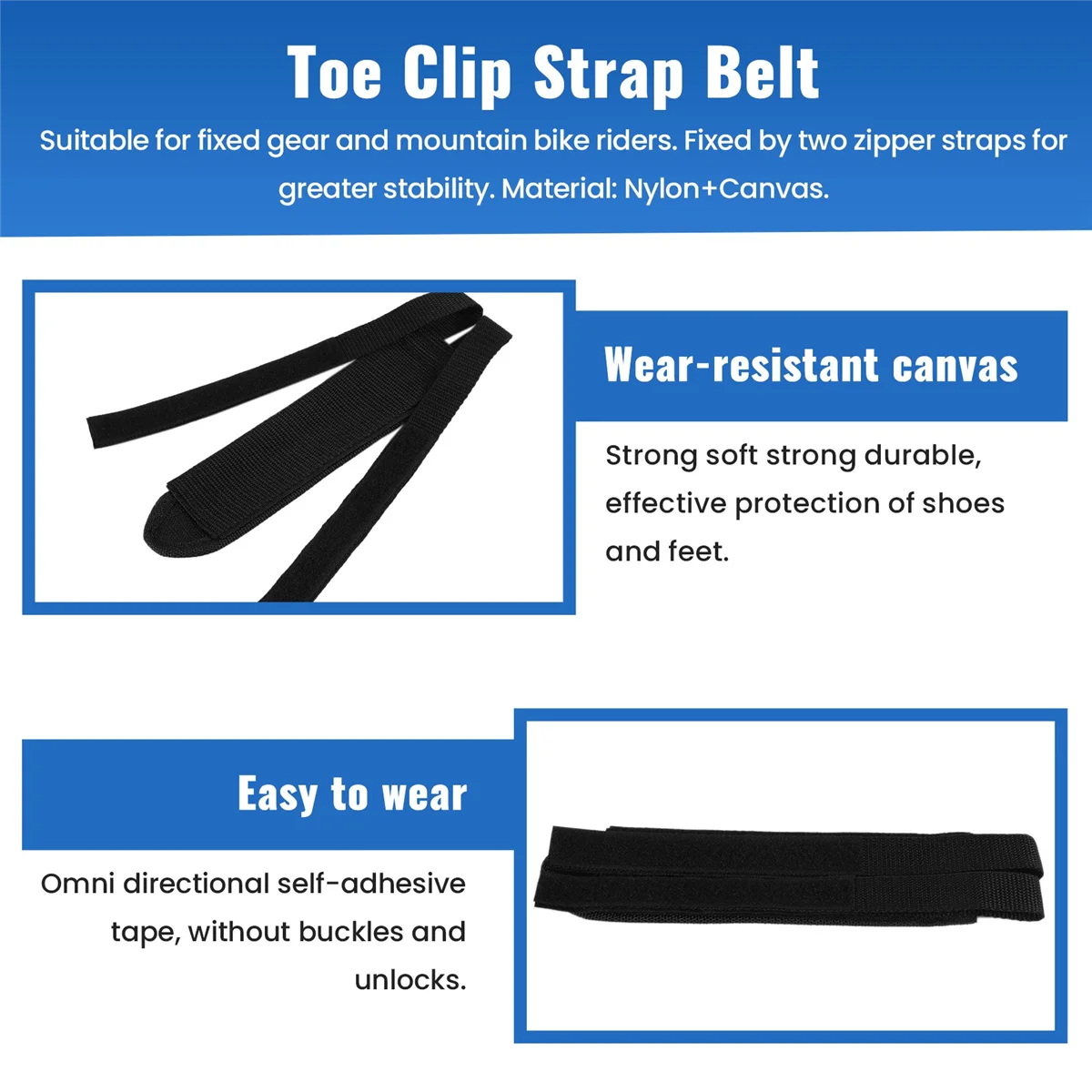 BVBV Soldier Fixed Gear Fixie BMX Bike Bicycle Anti-slip Double Adhesive Straps Pedal Toe Clip Strap Belt black